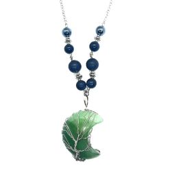 EMF 5G Shielding Necklace Crescent Moon Shungite Hematite Green Aventurine Black Tourmaline