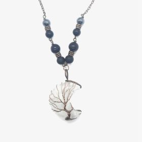 EMF 5G Shielding Silver Necklace Crescent Moon Clear Quartz Shungite Hematite Black Tourmaline