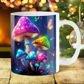 1pc Ceramic Water Bottle with Lid, Enchanted Mushroom and Butterflies Design, Durable, Ideal for Home & Office, with