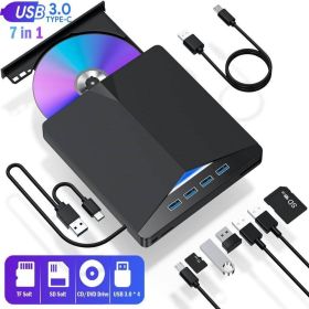 External CD DVD Drive USB 3.0 Writer Burner Reader Player For Windows 7 8 10 11 (Color: Black)