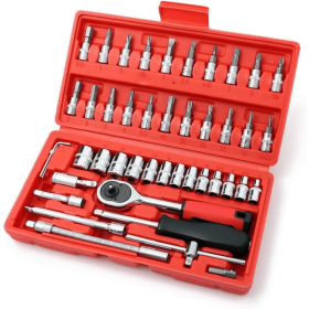 46 Pieces Mechanic Tool Kit Dr. Ratchet Socket Wrench Set With Storage Case, Includes Bit Sockets And Extension Bar (Option: Full Size)
