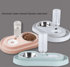 Stainless Steel Pet Bowls with Automatic Water Bottle (Color: Blue)