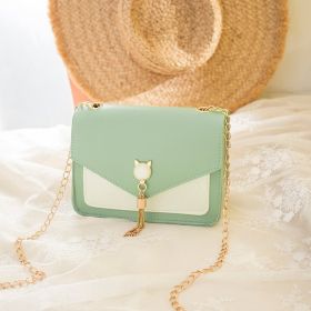 Small Messenger Bag New Sweet And Cute Cat Tassel Decoration Chain One Shoulder Small Square Bag Casual Messenger Bag (Color: green)